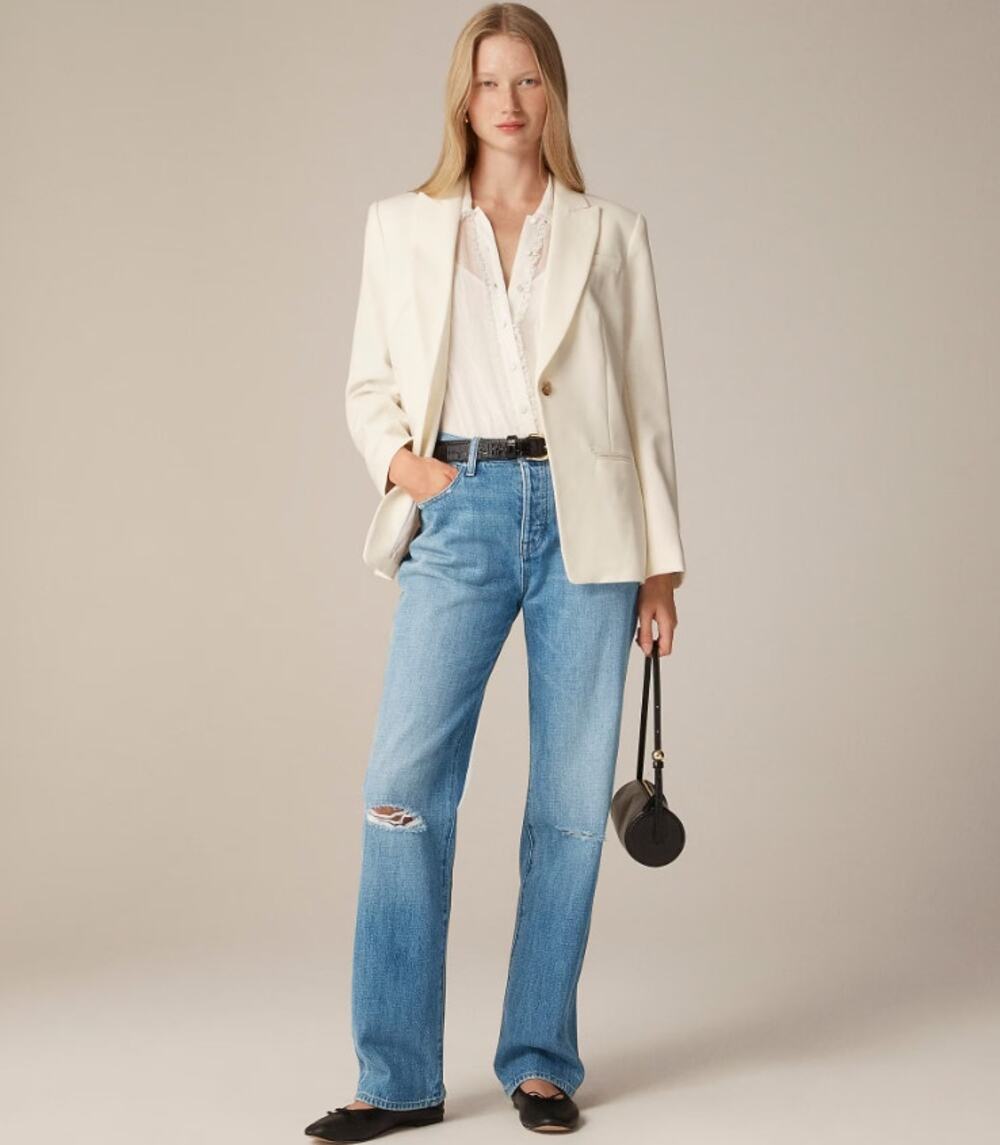 J.Crew 1984 Petite Slouchy Distressed Jeans WMNS 23P Medium Blue Wash Mid-Rise